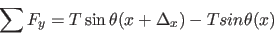 \begin{displaymath}
\sum F_y = T \sin{ \theta(x+\Delta_x) } - T sin{ \theta(x) }
\end{displaymath}