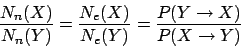 \begin{displaymath}
\frac{ N_n(X) }{ N_n(Y) } = \frac{ N_e(X) }{ N_e(Y) } =
\frac{ P( Y \to X ) }{ P( X \to Y ) }
\end{displaymath}