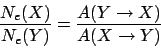 \begin{displaymath}
\frac{ N_e(X) }{ N_e(Y) } =
\frac{ A( Y \to X ) }{ A( X \to Y ) }
\end{displaymath}